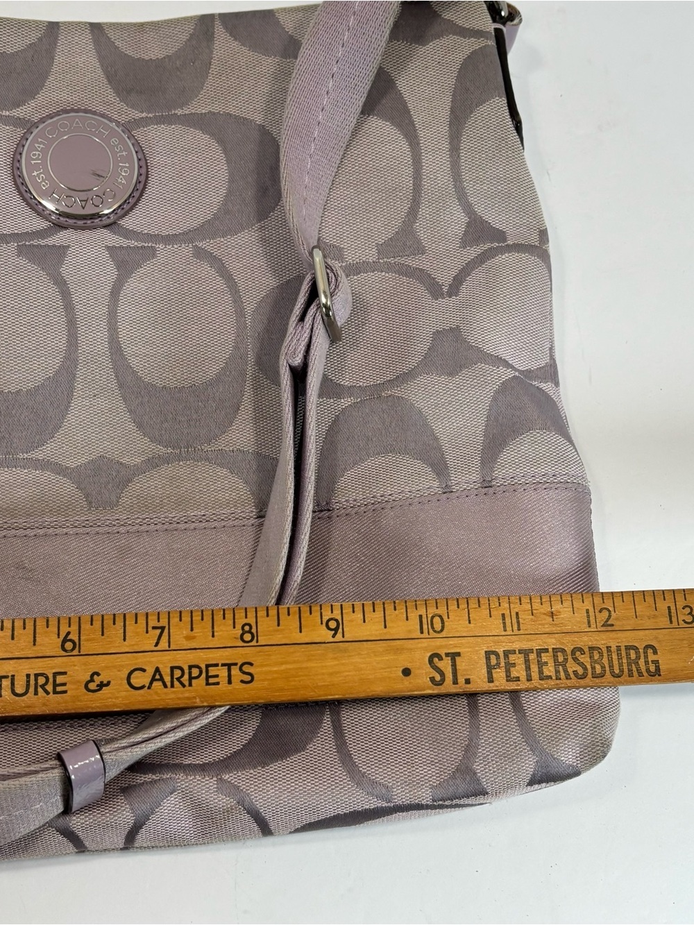 Coach Crossbody in Taupe and Lavender Trim - Picture 12 of 13